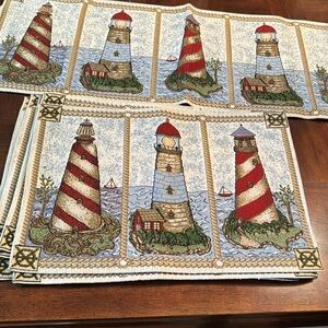 Tapestry Lighthouse Table Runner Sailboats and 6 Placemats Nautical Maritime